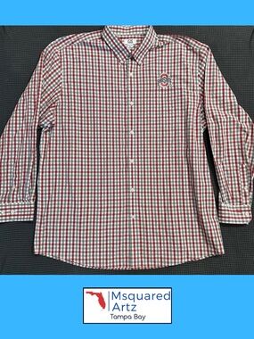 Cutter Buck Ohio State Buckeyes Button Down Shirt Mens XXL Red Check Plaid